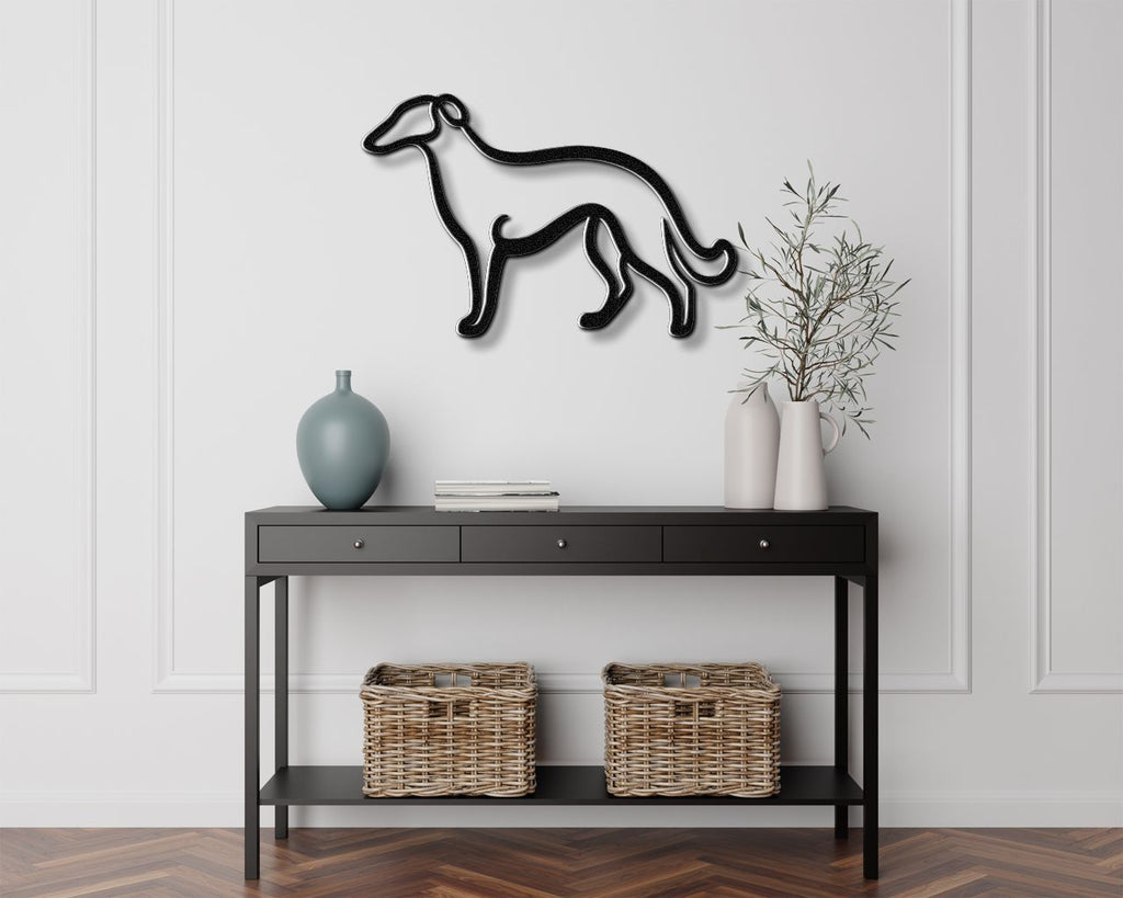 Borzoi Dog Metal Wall Art: Graceful Sighthound Silhouette, Modern Minimalist Decor (Powder-Coated Steel, Weatherproof)
