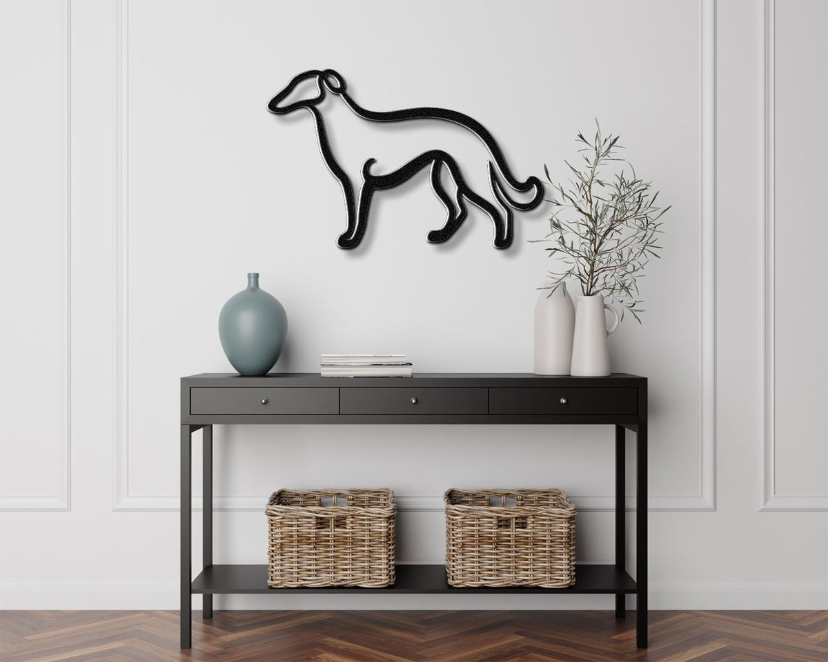 Borzoi Dog Metal Wall Art: Graceful Sighthound Silhouette, Modern Minimalist Decor (Powder-Coated Steel, Weatherproof)