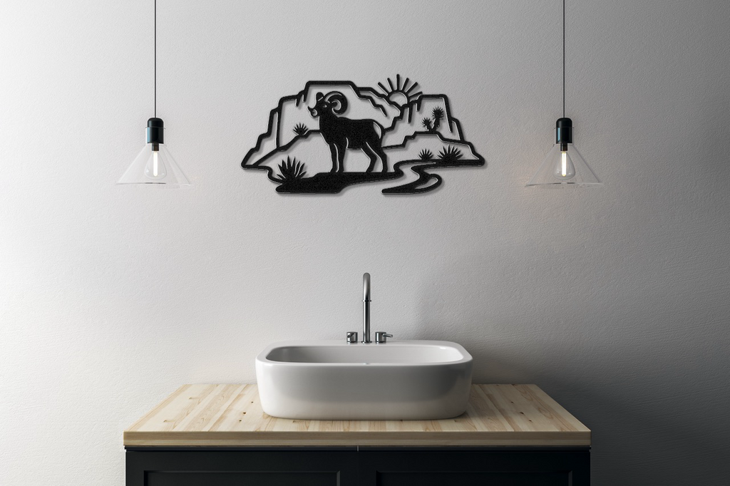 Bighorn Sheep and Joshua Tree Metal Wall Art - Southwestern Rustic Decor - Weatherproof Steel, Bold Silhouette, Indoor Outdoor Accent