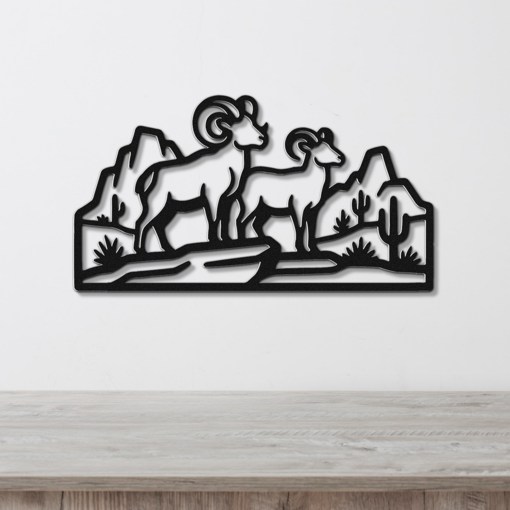 Bighorn Sheep Metal Wall Art: Western Wildlife Design, Weatherproof Steel (Rustic Cabin Decor, Indoor Outdoor Display)