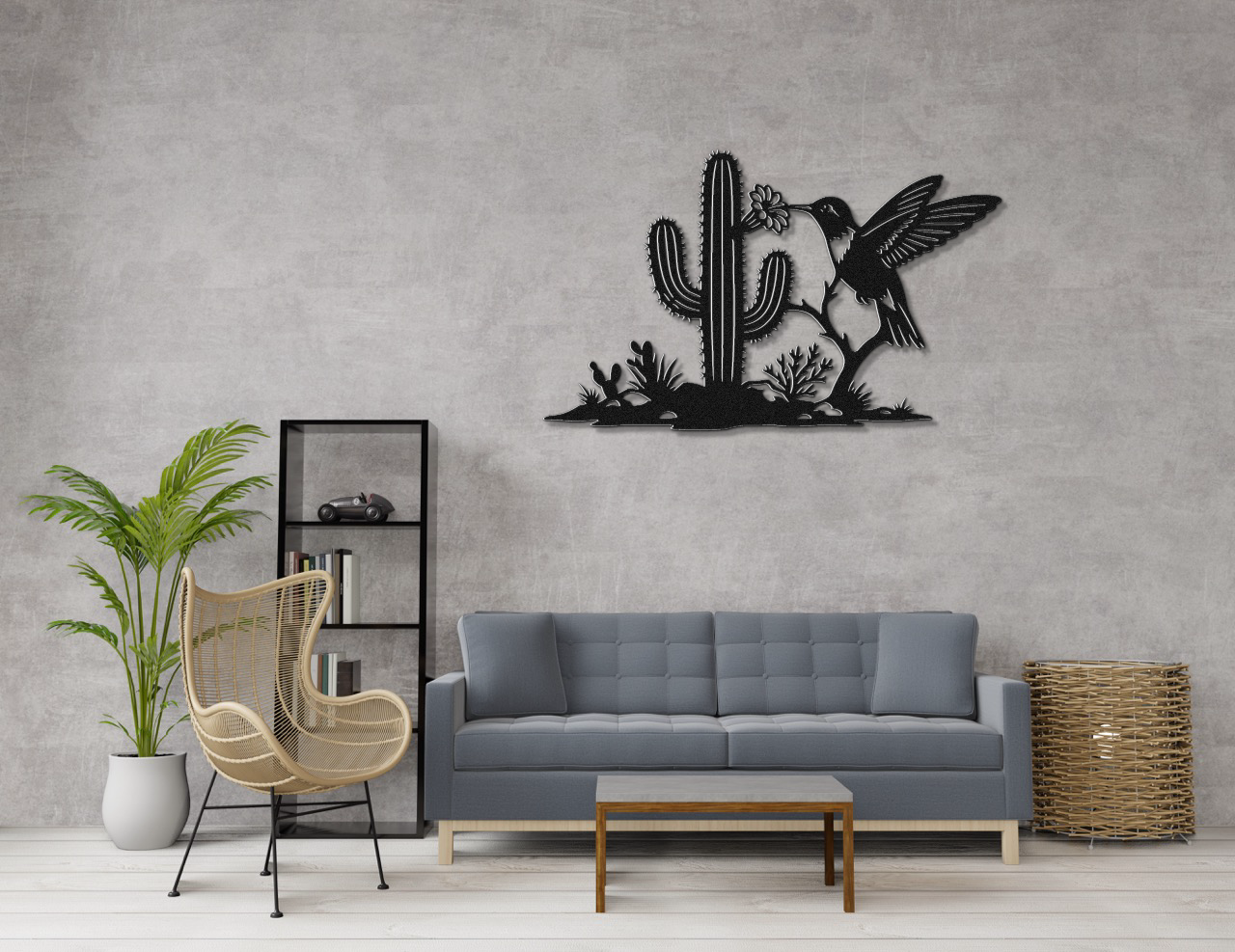 Décoration murale en métal Colibri et Saguaro