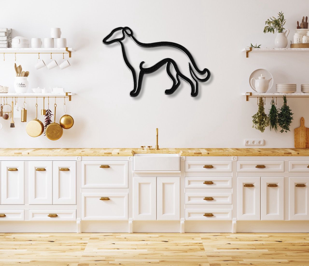 Borzoi Dog Metal Wall Art: Graceful Sighthound Silhouette, Modern Minimalist Decor (Powder-Coated Steel, Weatherproof)