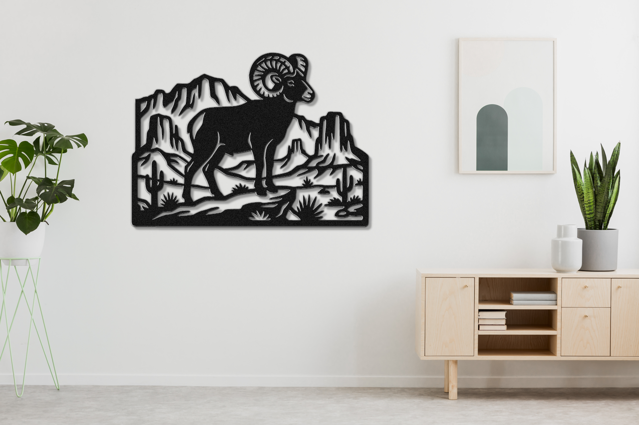 Bighorn Sheep Metal Wall Art: Southwestern Silhouette, Weatherproof Steel | Rustic Ranch Decor, Indoor Outdoor | Bold Organic Design