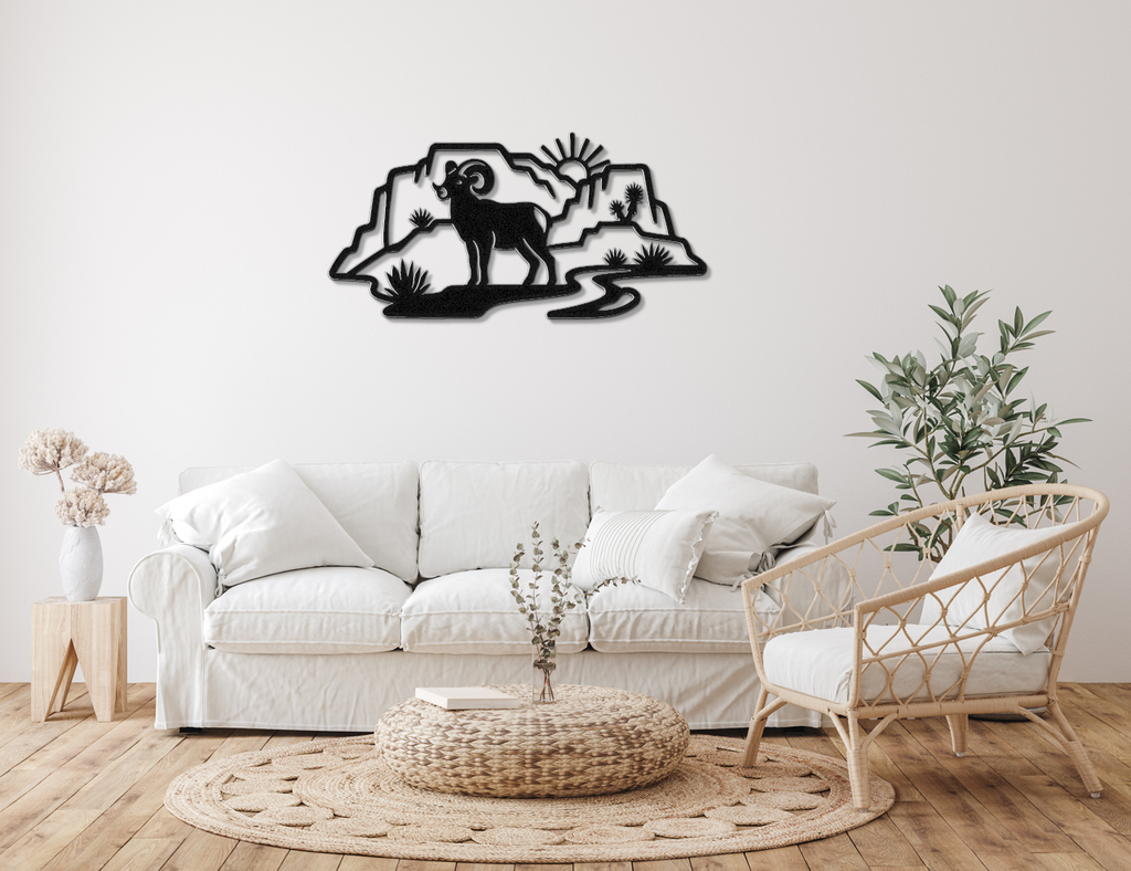 Bighorn Sheep and Joshua Tree Metal Wall Art - Southwestern Rustic Decor - Weatherproof Steel, Bold Silhouette, Indoor Outdoor Accent