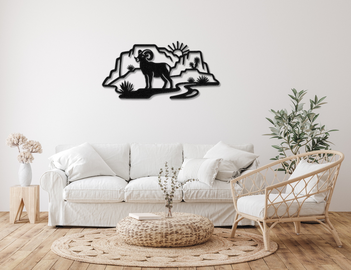 Bighorn Sheep and Joshua Tree Metal Wall Art - Southwestern Rustic Decor - Weatherproof Steel, Bold Silhouette, Indoor Outdoor Accent
