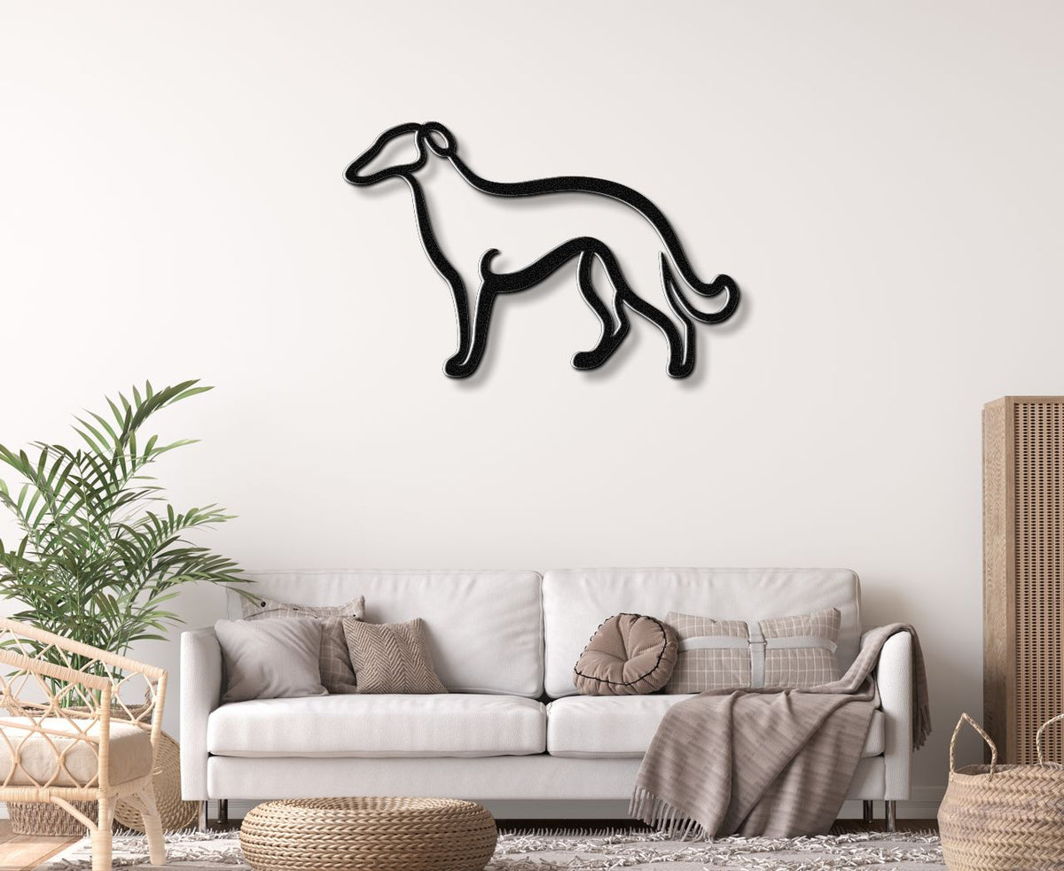 Borzoi Dog Metal Wall Art: Graceful Sighthound Silhouette, Modern Minimalist Decor (Powder-Coated Steel, Weatherproof)
