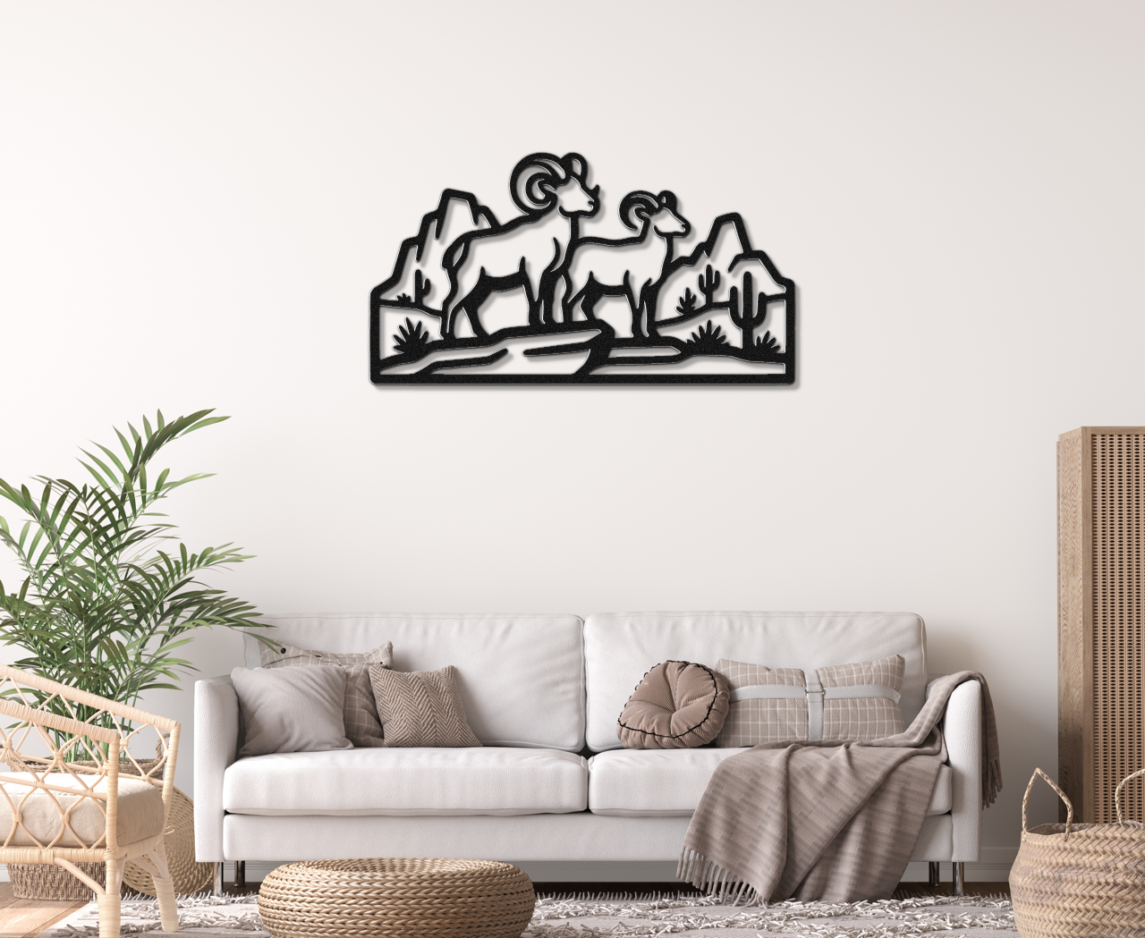 Bighorn Sheep Metal Wall Art: Western Wildlife Design, Weatherproof Steel (Rustic Cabin Decor, Indoor Outdoor Display)