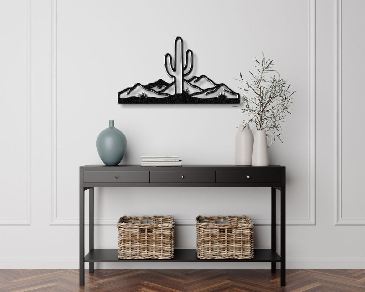 Desert Rugged Beauty Metal Wall Art: Southwestern Landscape Silhouette, Weatherproof Powder-Coated Steel (Indoor Outdoor, Rustic Charm)