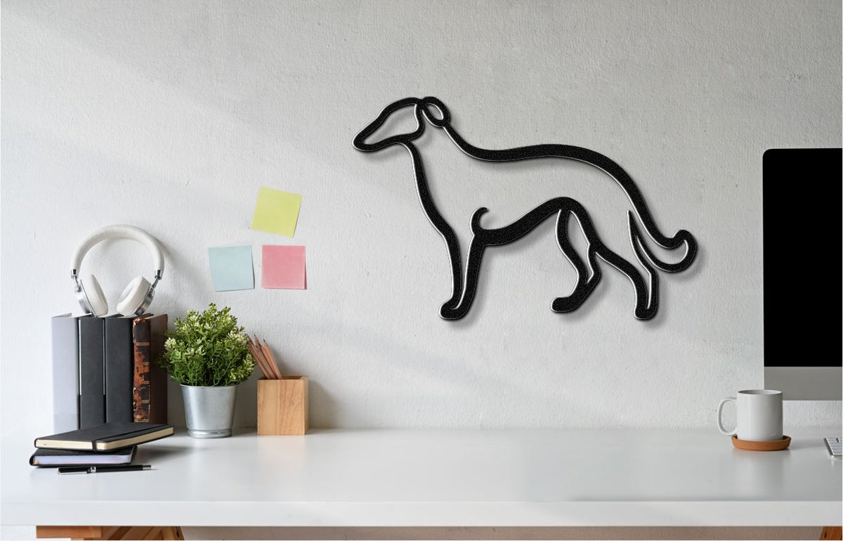 Borzoi Dog Metal Wall Art: Graceful Sighthound Silhouette, Modern Minimalist Decor (Powder-Coated Steel, Weatherproof)