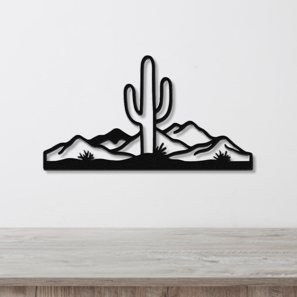 Desert Rugged Beauty Metal Wall Art: Southwestern Landscape Silhouette, Weatherproof Powder-Coated Steel (Indoor Outdoor, Rustic Charm)