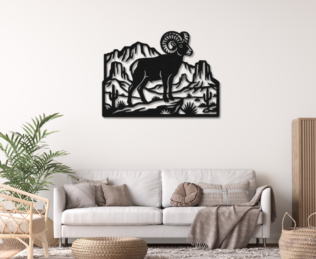 Bighorn Sheep Metal Wall Art: Southwestern Silhouette, Weatherproof Steel | Rustic Ranch Decor, Indoor Outdoor | Bold Organic Design