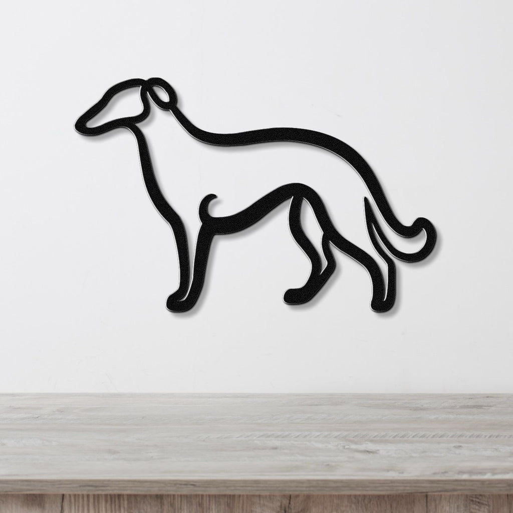 Borzoi Dog Metal Wall Art: Graceful Sighthound Silhouette, Modern Minimalist Decor (Powder-Coated Steel, Weatherproof)