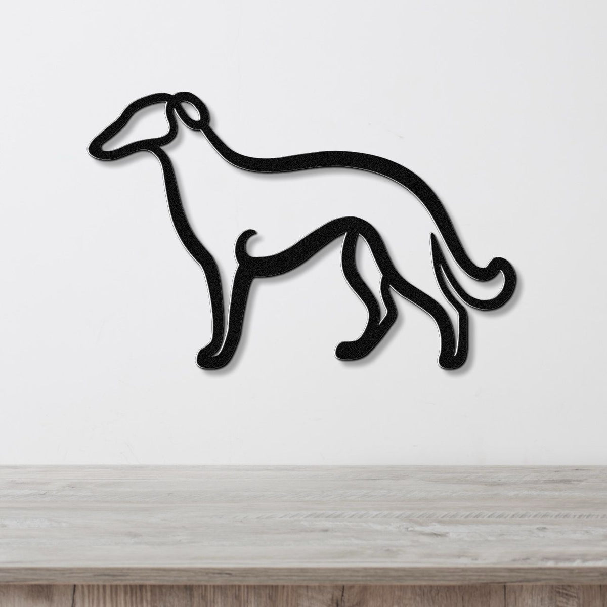 Borzoi Dog Metal Wall Art: Graceful Sighthound Silhouette, Modern Minimalist Decor (Powder-Coated Steel, Weatherproof)
