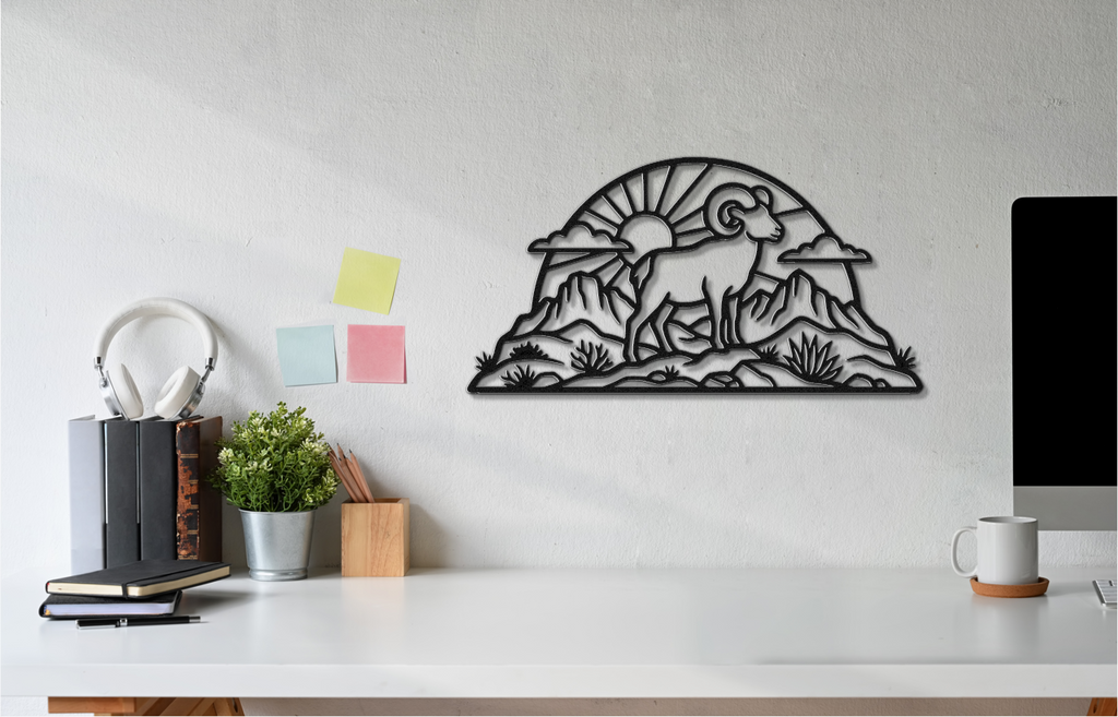 Bighorn Sheep Metal Wall Art: Western Rustic Sculpture, Bold Organic Style (Weatherproof Steel, Indoor Outdoor Decor)