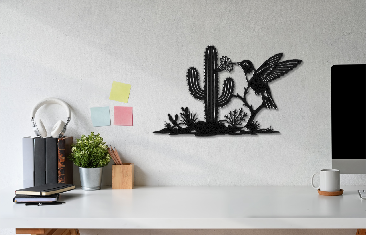 Décoration murale en métal Colibri et Saguaro