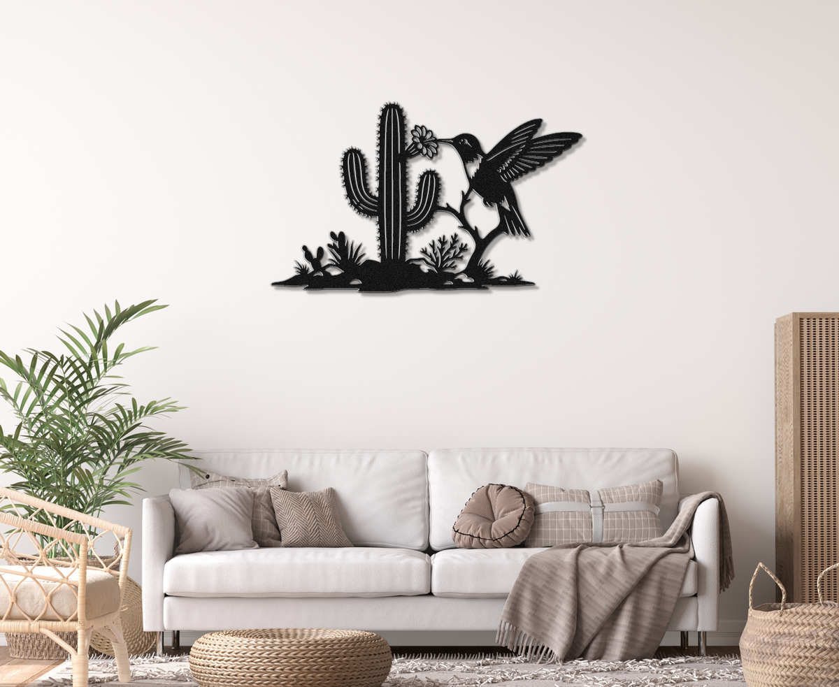 Décoration murale en métal Colibri et Saguaro