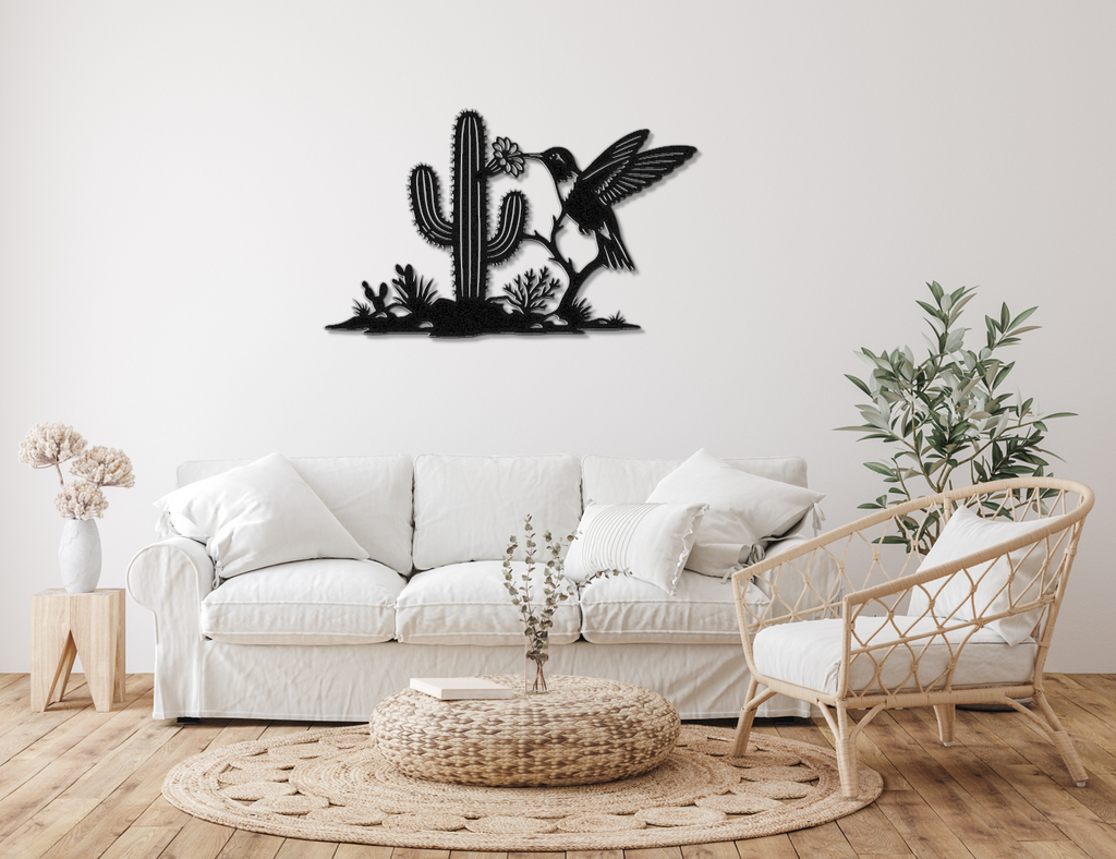 Décoration murale en métal Colibri et Saguaro