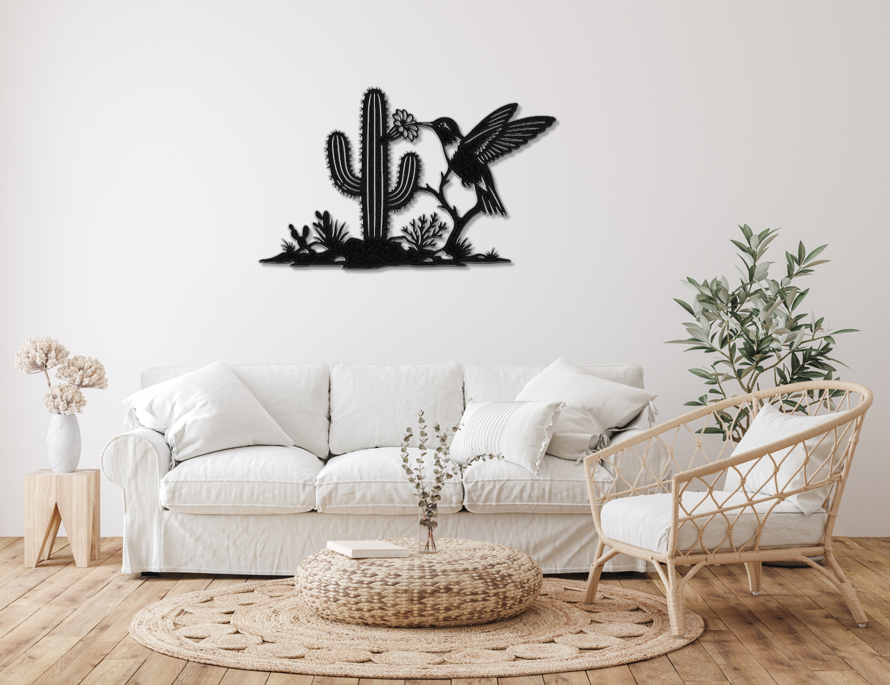 Décoration murale en métal Colibri et Saguaro