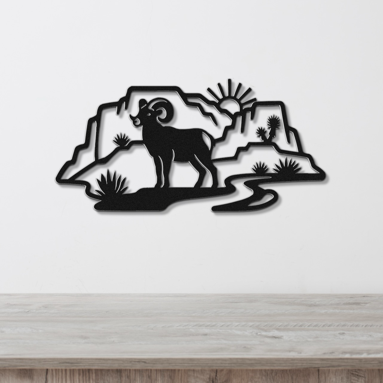 Bighorn Sheep and Joshua Tree Metal Wall Art - Southwestern Rustic Decor - Weatherproof Steel, Bold Silhouette, Indoor Outdoor Accent