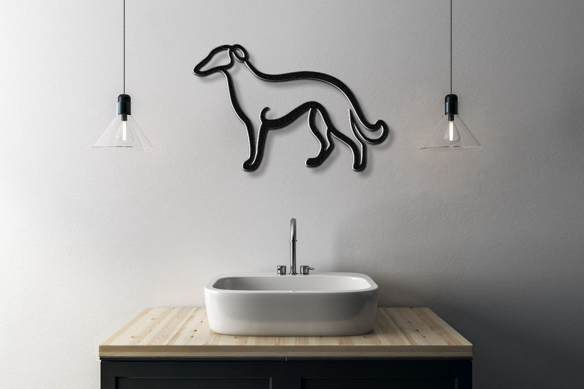 Borzoi Dog Metal Wall Art: Graceful Sighthound Silhouette, Modern Minimalist Decor (Powder-Coated Steel, Weatherproof)