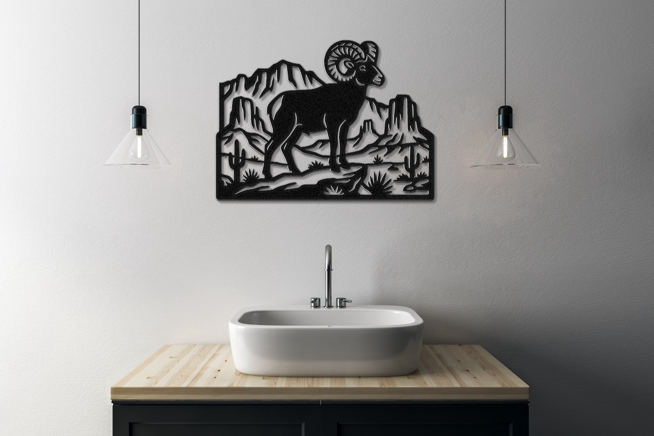 Bighorn Sheep Metal Wall Art: Southwestern Silhouette, Weatherproof Steel | Rustic Ranch Decor, Indoor Outdoor | Bold Organic Design