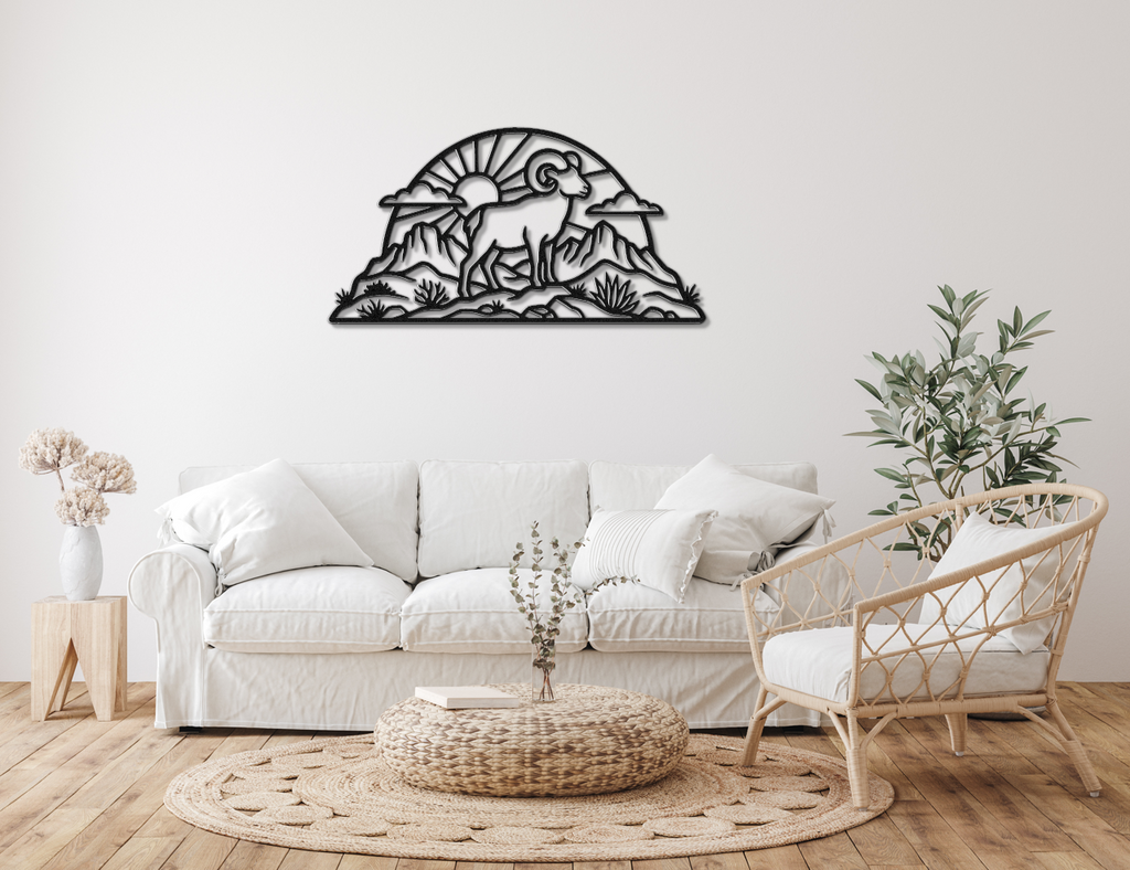 Bighorn Sheep Metal Wall Art: Western Rustic Sculpture, Bold Organic Style (Weatherproof Steel, Indoor Outdoor Decor)