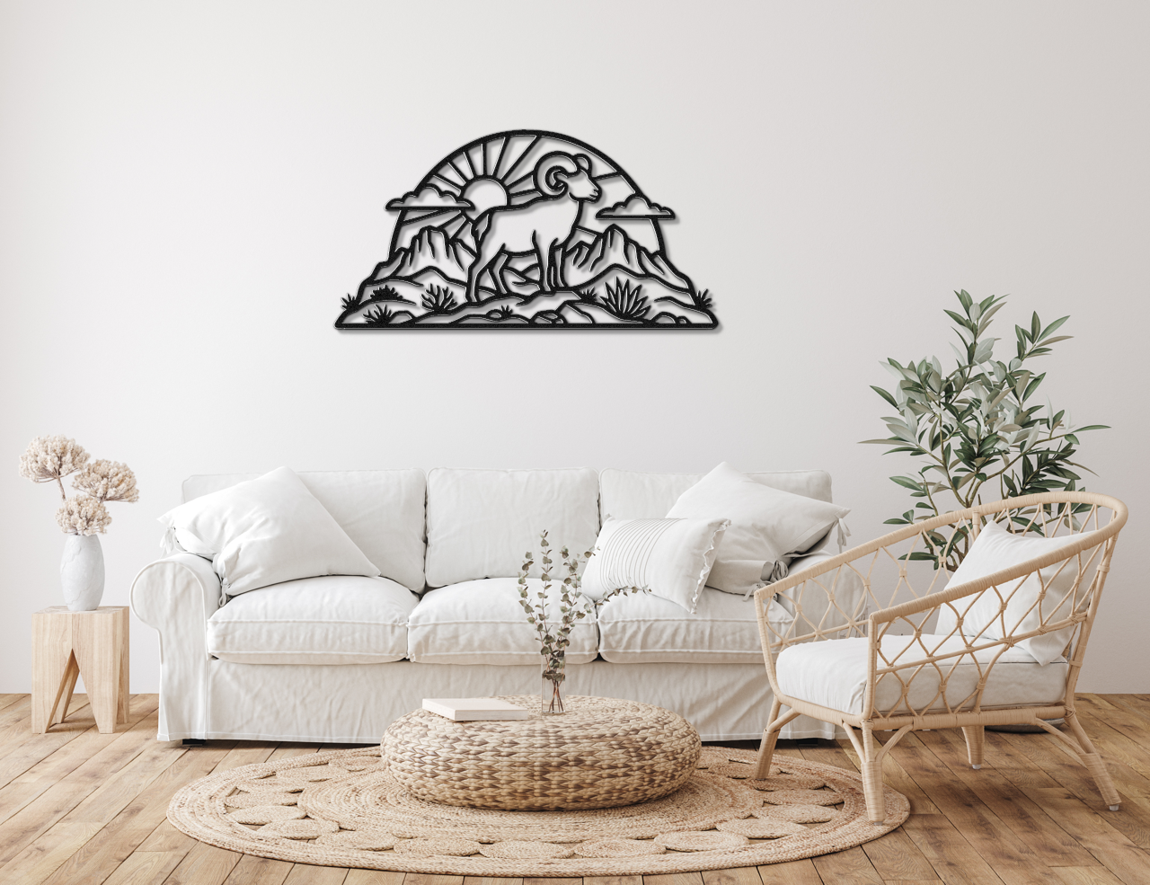 Bighorn Sheep Metal Wall Art: Western Rustic Sculpture, Bold Organic Style (Weatherproof Steel, Indoor Outdoor Decor)