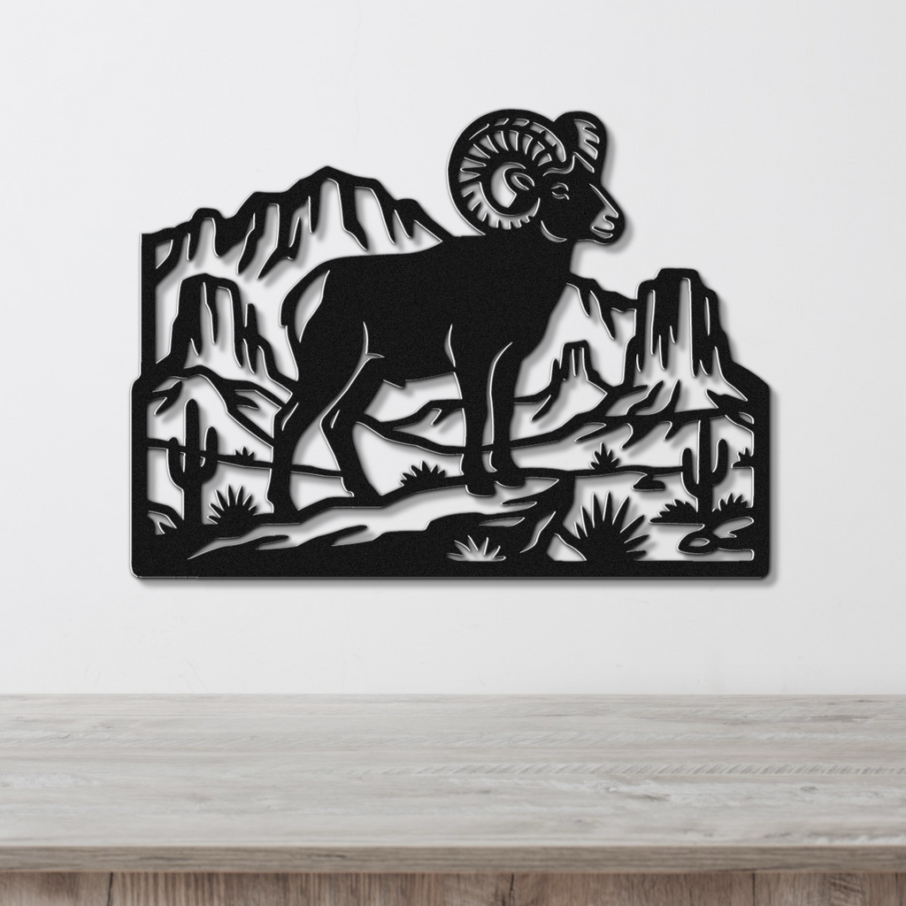 Bighorn Sheep Metal Wall Art: Southwestern Silhouette, Weatherproof Steel | Rustic Ranch Decor, Indoor Outdoor | Bold Organic Design