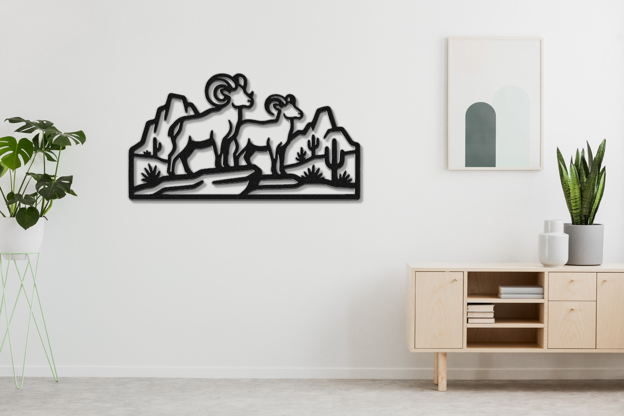 Bighorn Sheep Metal Wall Art: Western Wildlife Design, Weatherproof Steel (Rustic Cabin Decor, Indoor Outdoor Display)