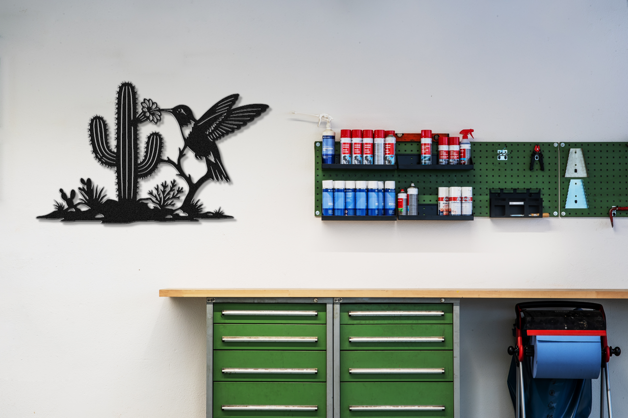 Décoration murale en métal Colibri et Saguaro