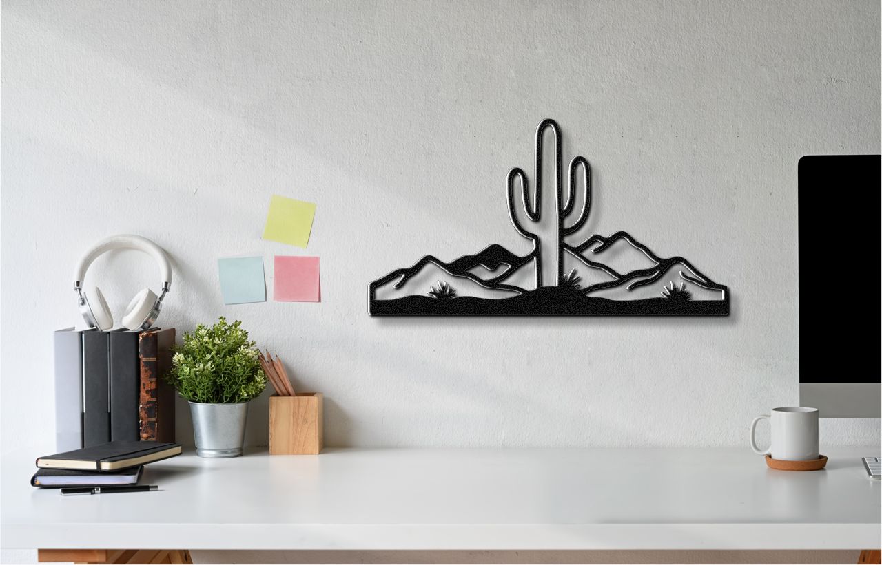 Desert Rugged Beauty Metal Wall Art: Southwestern Landscape Silhouette, Weatherproof Powder-Coated Steel (Indoor Outdoor, Rustic Charm)