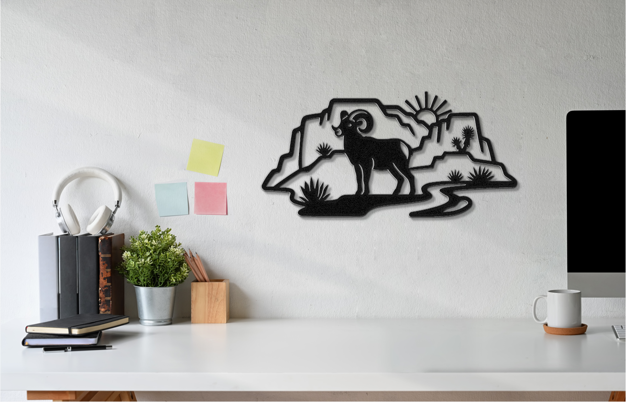 Bighorn Sheep and Joshua Tree Metal Wall Art - Southwestern Rustic Decor - Weatherproof Steel, Bold Silhouette, Indoor Outdoor Accent