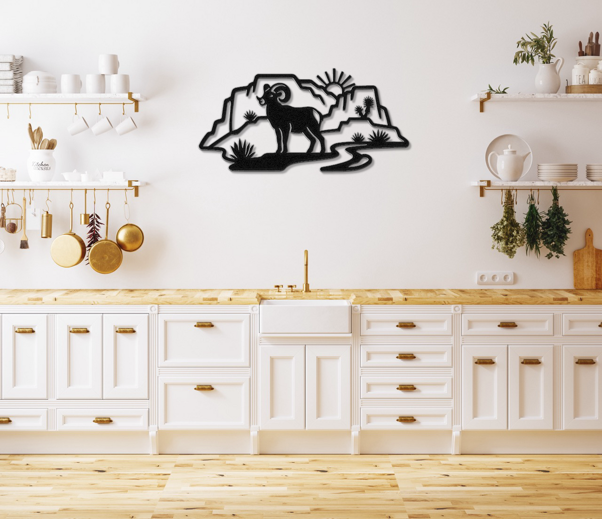 Bighorn Sheep and Joshua Tree Metal Wall Art - Southwestern Rustic Decor - Weatherproof Steel, Bold Silhouette, Indoor Outdoor Accent