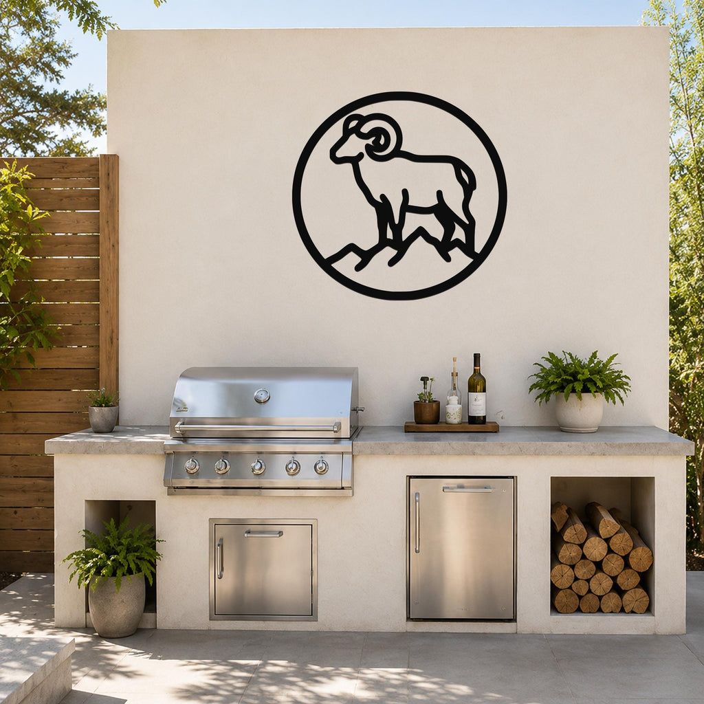 Bighorn Sheep Metal Wall Art: Southwestern Wildlife Sculpture, Weatherproof Steel (Indoor Outdoor, Rustic Cabin Accent)
