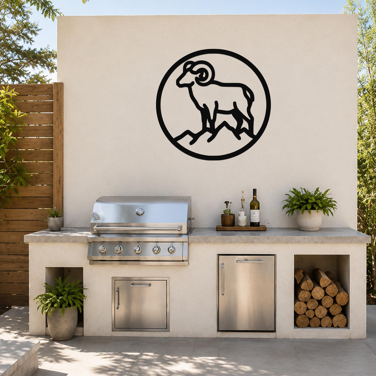 Bighorn Sheep Metal Wall Art: Southwestern Wildlife Sculpture, Weatherproof Steel (Indoor Outdoor, Rustic Cabin Accent)