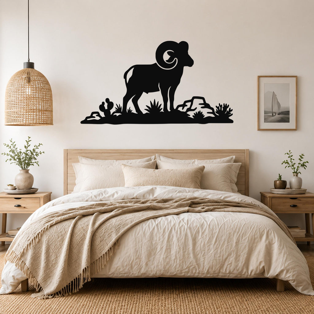 Desert Bighorn Sheep Metal Wall Art - Western Rustic Sculpture - Weatherproof Steel, Indoor Outdoor Accent, Mountain Inspired
