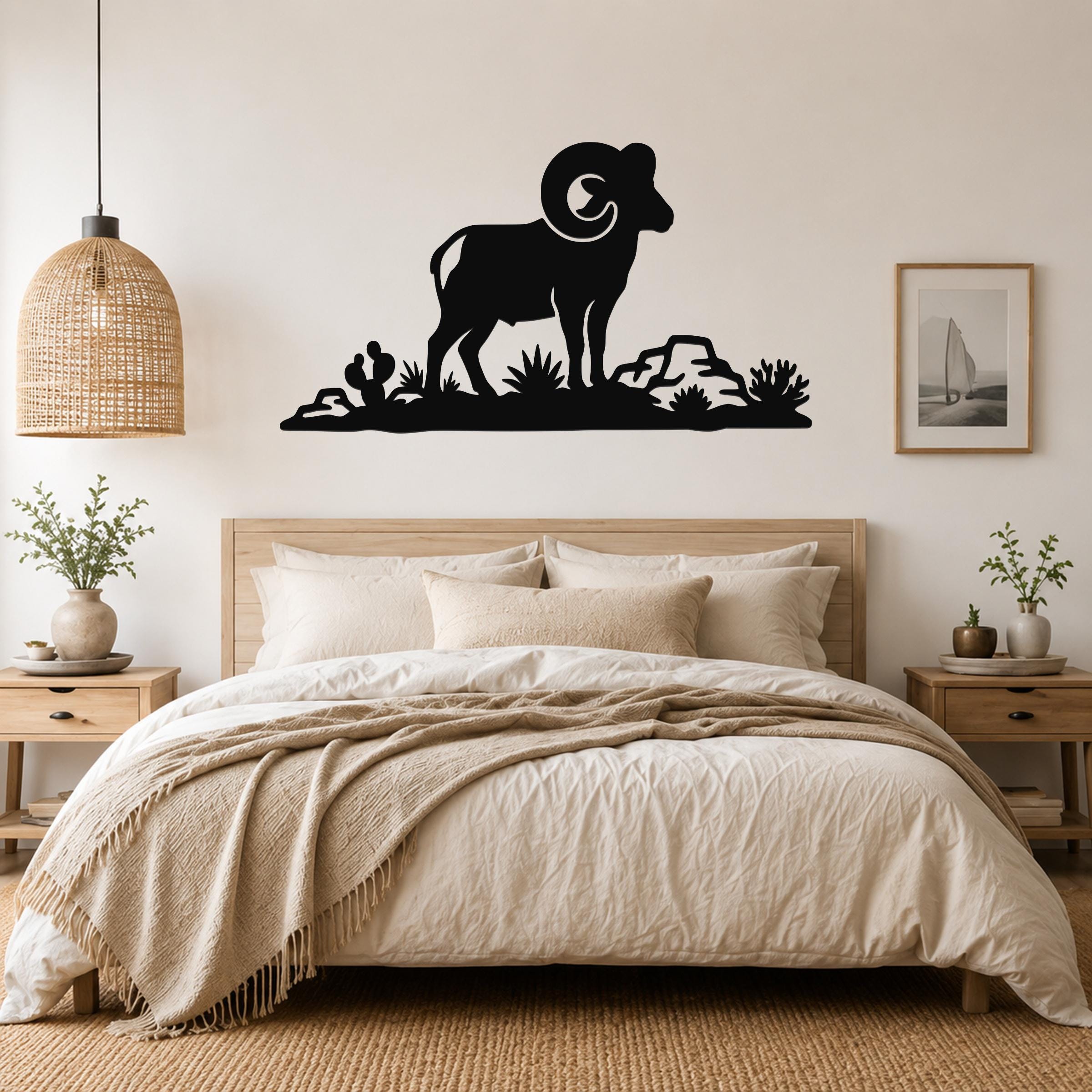 Desert Bighorn Sheep Metal Wall Art - Western Rustic Sculpture - Weatherproof Steel, Indoor Outdoor Accent, Mountain Inspired