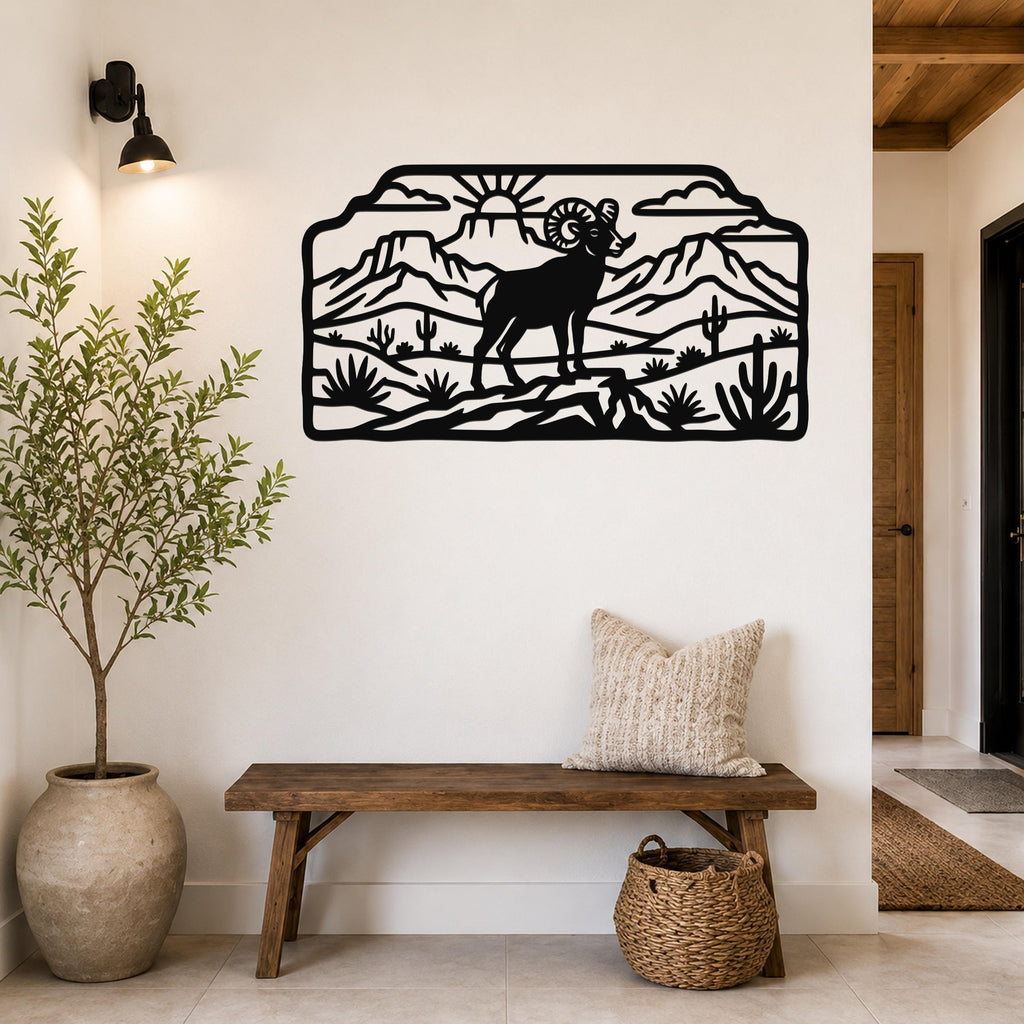 Bighorn Sheep Metal Wall Art, Bold Organic Wildlife Sculpture (Weatherproof Steel, Indoor Outdoor, Rustic Western Decor)