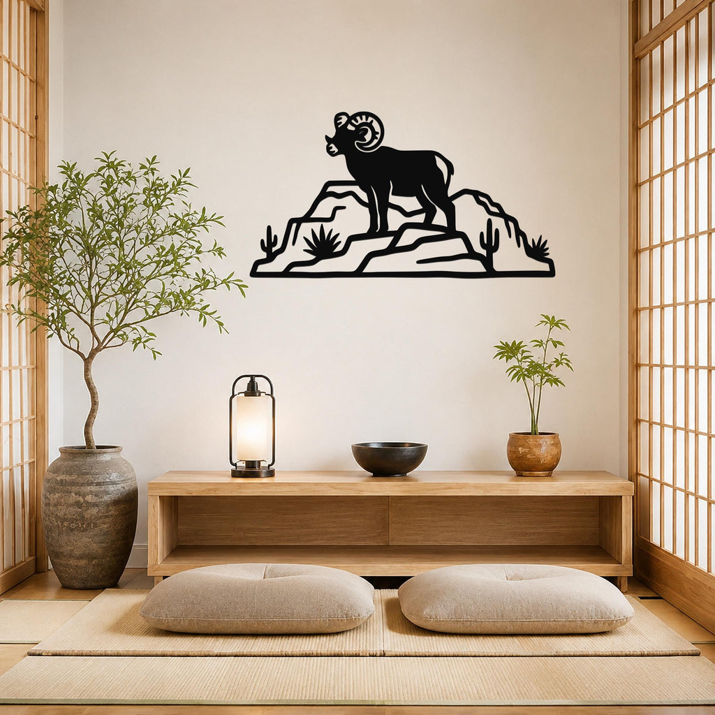 Bighorn Sheep Wall Art: Rustic Copper Silhouette - Weatherproof Metal, Indoor Outdoor, Western Wildlife Decor