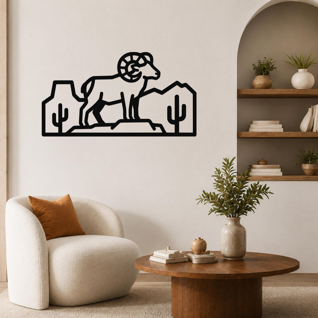 Bighorn Sheep Metal Wall Art: Southwestern Wildlife Sculpture, Weatherproof Steel (Rustic Style, Indoor Outdoor Accent)