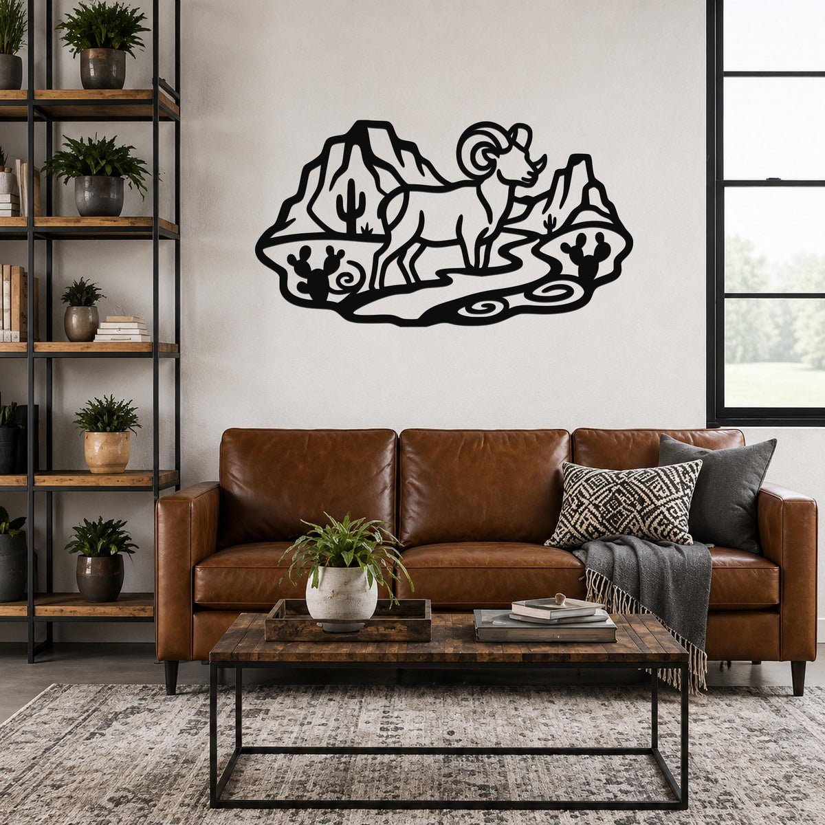 Bighorn Sheep Metal Wall Art: Western Wildlife Sculpture, Rustic Mountain Accent | Weatherproof Steel, Indoor Outdoor | Bold Organic Design
