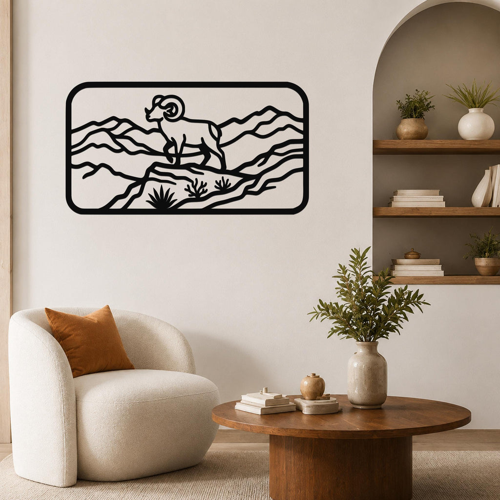 Bighorn Sheep Metal Bold Organic Design: Weatherproof Steel Wall Art, Indoor Outdoor | Mountain Wildlife Decor, Sculptural | Rustic Western