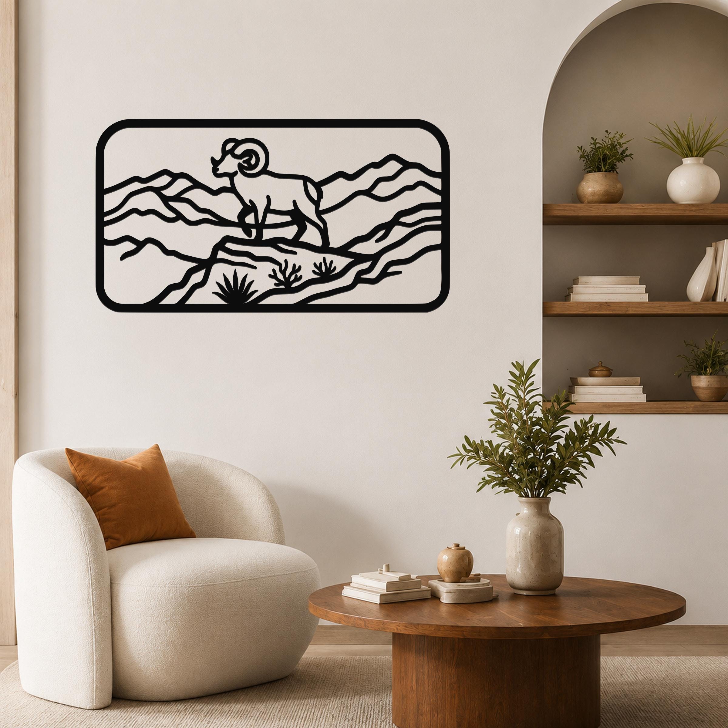 Bighorn Sheep Metal Bold Organic Design: Weatherproof Steel Wall Art, Indoor Outdoor | Mountain Wildlife Decor, Sculptural | Rustic Western