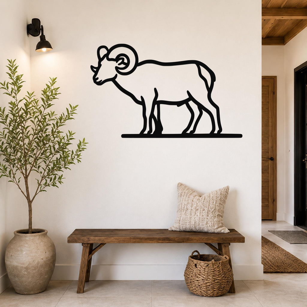 Bighorn Sheep Metal Wall Art - Southwestern Wildlife Sculpture, Bold Organic Design, Weatherproof Steel, Indoor Outdoor Display
