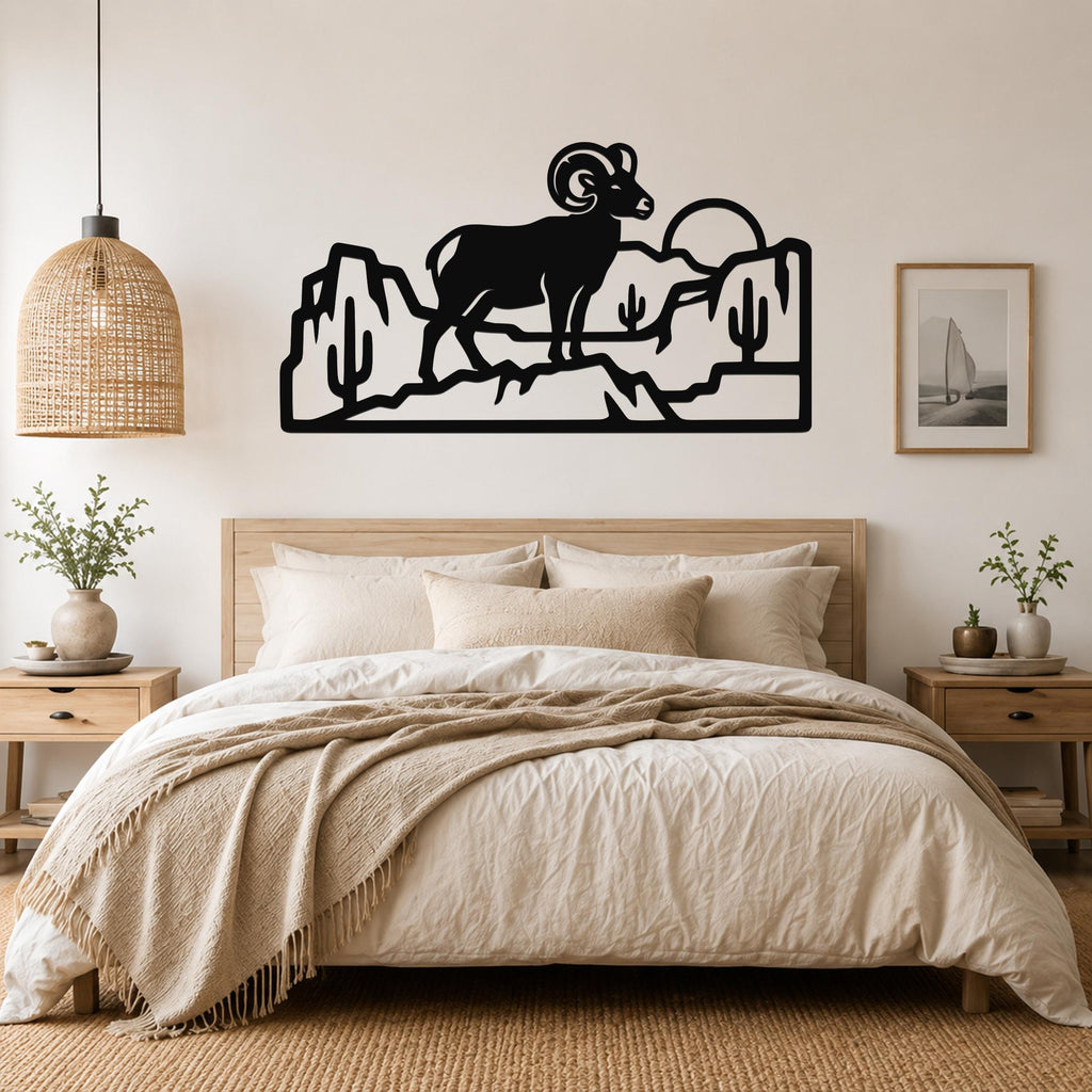 Bighorn Sheep Metal Wall Art: Curled Horn Sculpture, Rustic Mountain Wildlife | Weatherproof Steel, Indoor Outdoor, Cabin Decor