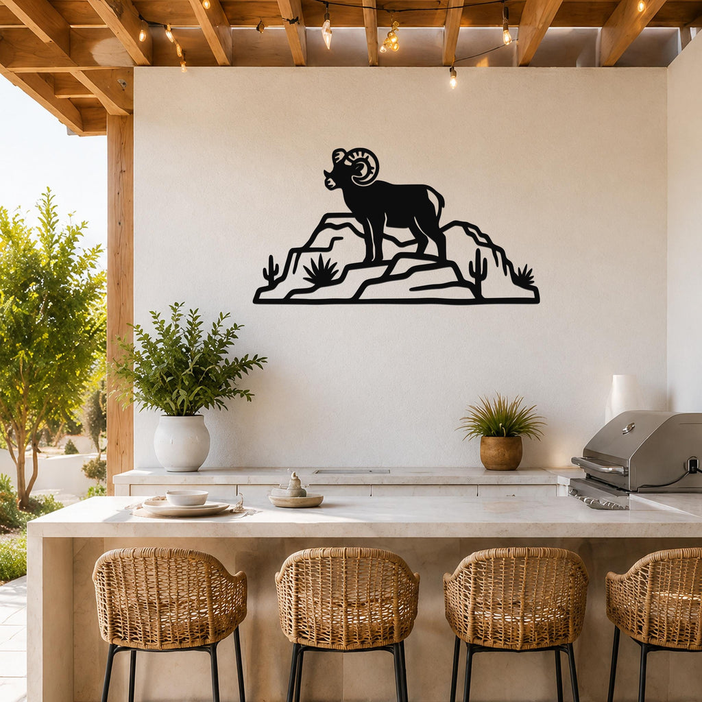 Bighorn Sheep Wall Art: Rustic Copper Silhouette - Weatherproof Metal, Indoor Outdoor, Western Wildlife Decor