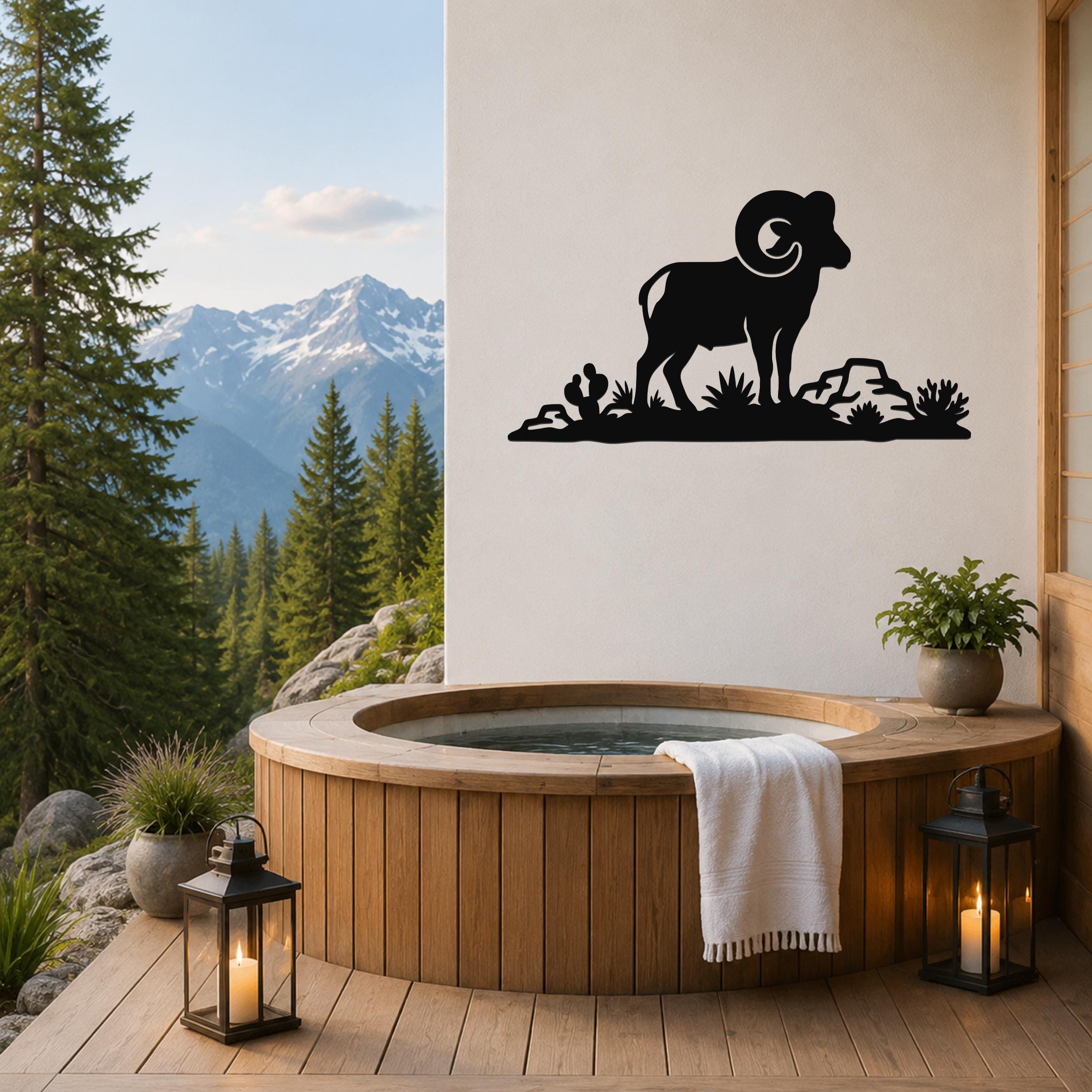 Desert Bighorn Sheep Metal Wall Art - Western Rustic Sculpture - Weatherproof Steel, Indoor Outdoor Accent, Mountain Inspired