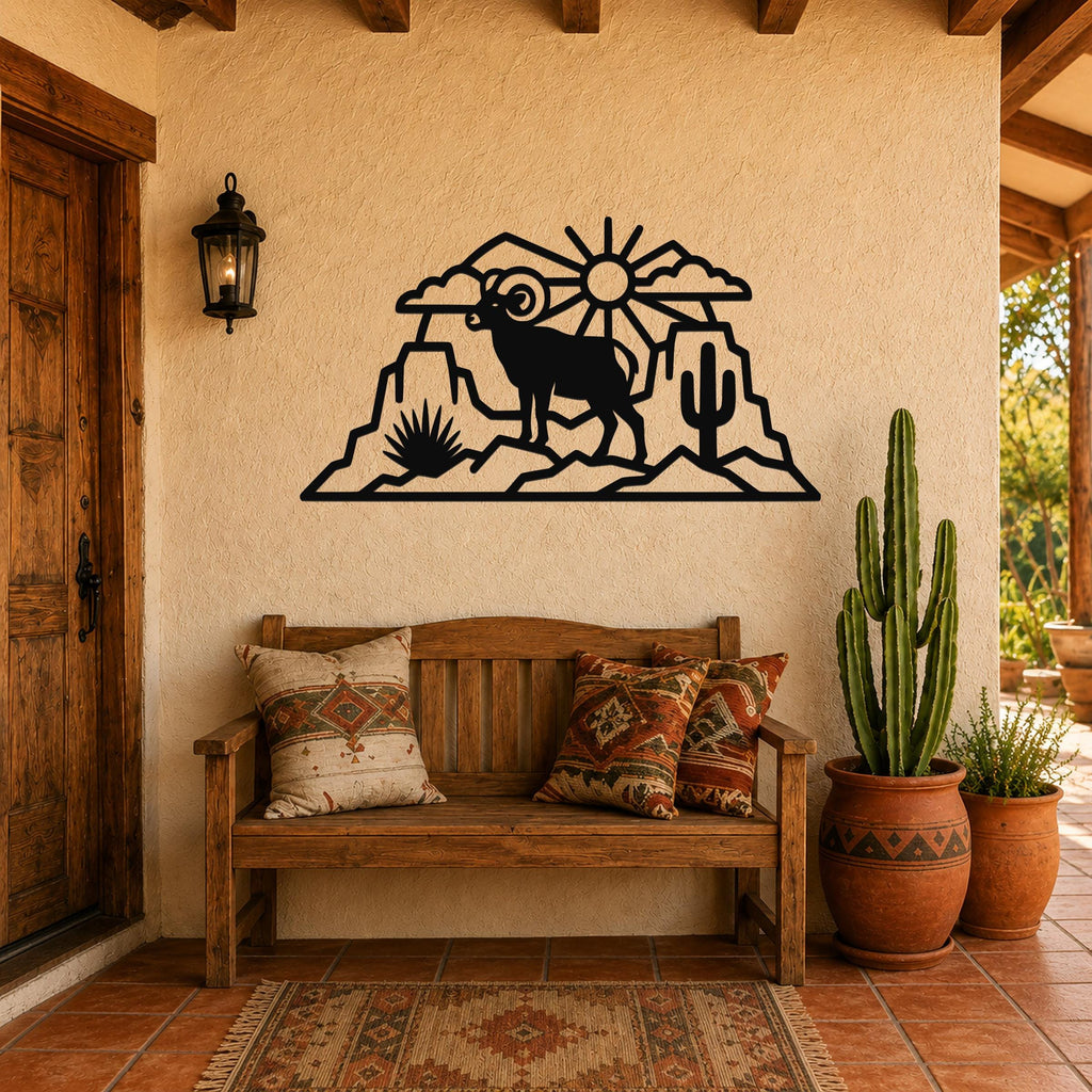 Bighorn Sheep Metal Wall Art: Western Rustic Wildlife Decor, Weatherproof Steel (Durable 16 Gauge, Indoor Outdoor)