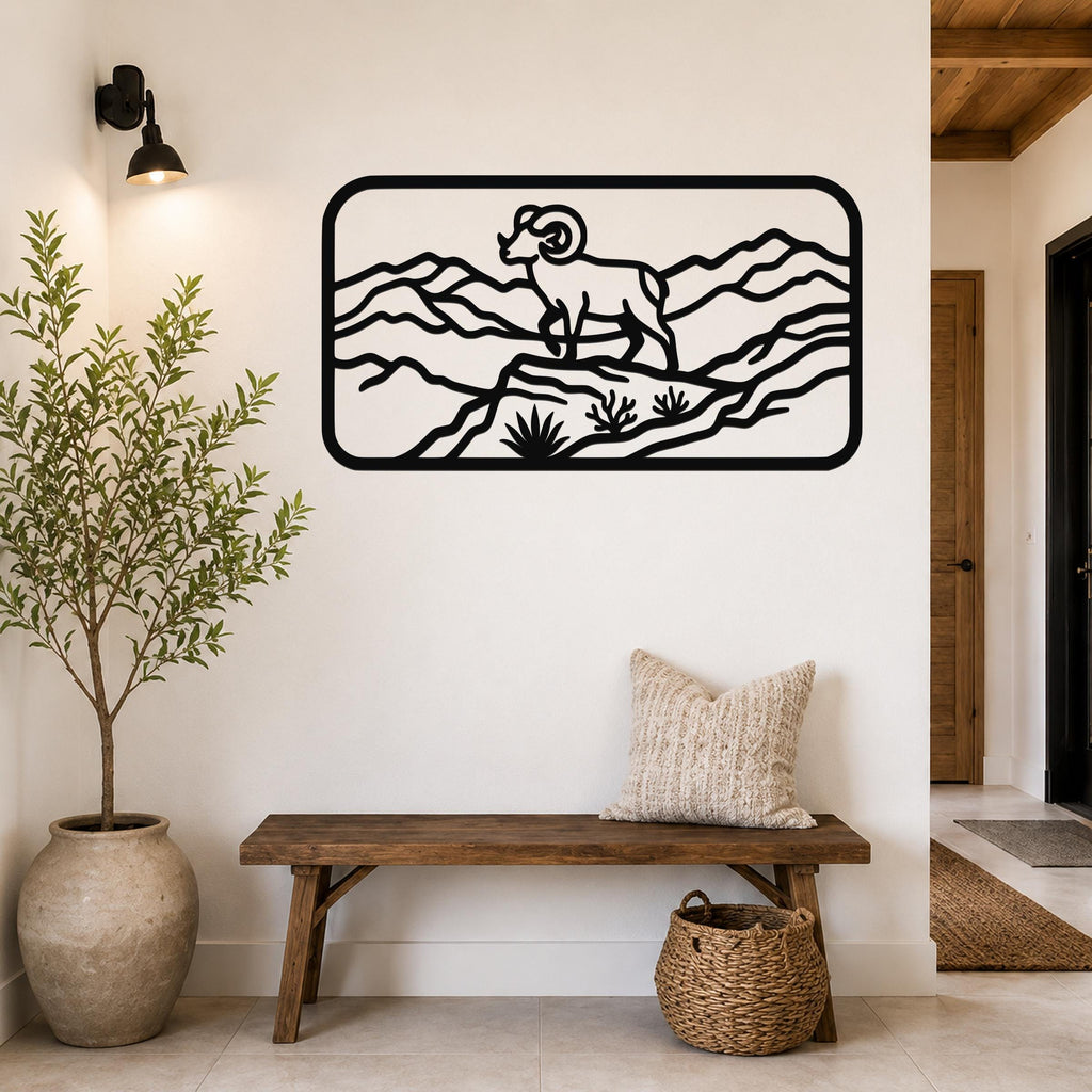 Bighorn Sheep Metal Bold Organic Design: Weatherproof Steel Wall Art, Indoor Outdoor | Mountain Wildlife Decor, Sculptural | Rustic Western