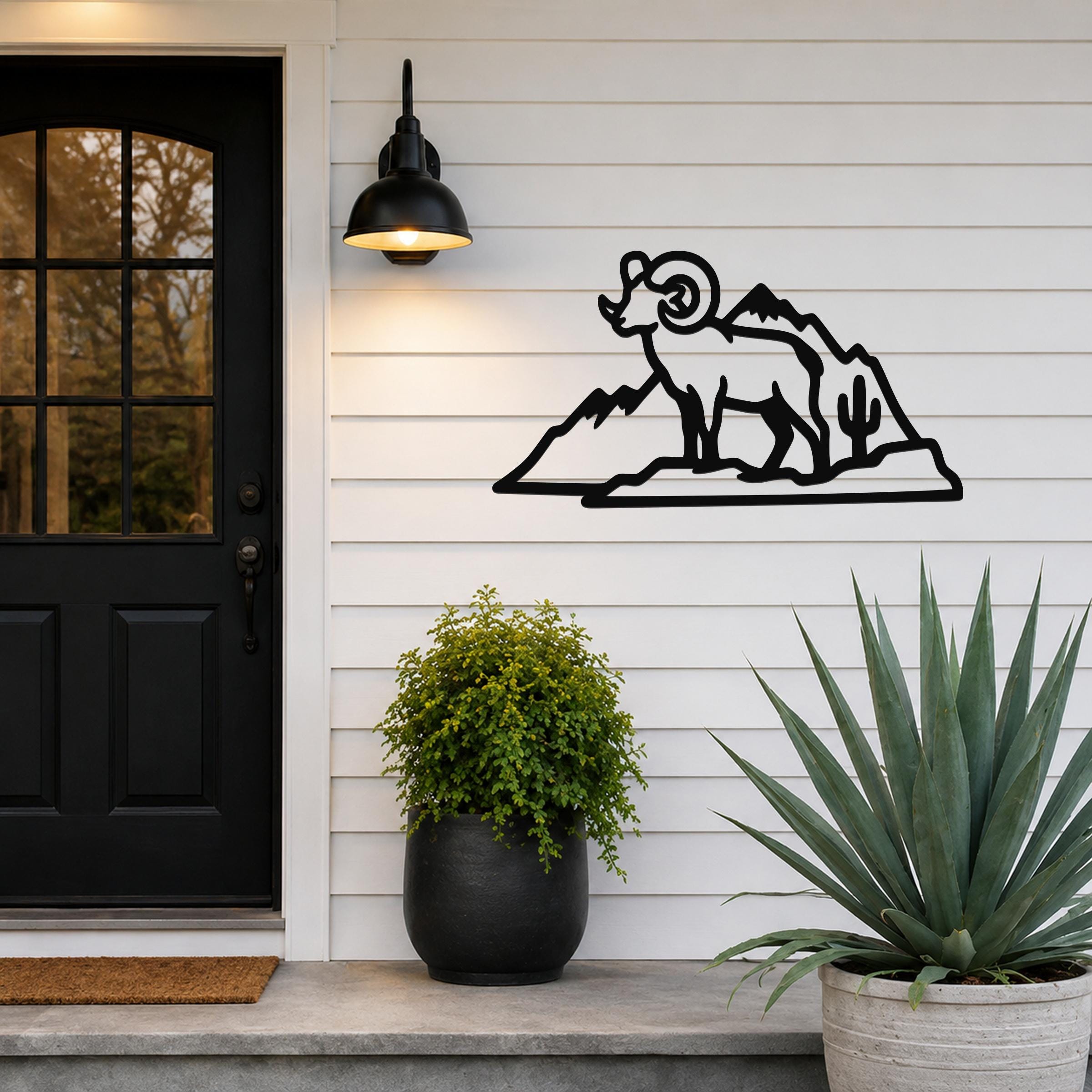 Desert Bighorn Sheep Metal Wall Art Wildlife Sculpture, Southwestern Style (Weatherproof Steel, Indoor Outdoor Rustic Decor)